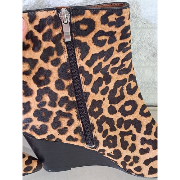 Franco Sarto Athens2 Leopard Calf Hair Pointed Toe Ankle Booties Wedge 9M Animal - Picture 2 of 7